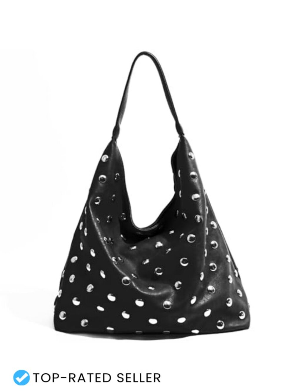 Studded Hobo Shoulder Bag Soft Vegan Leather Large Slouchy Tote